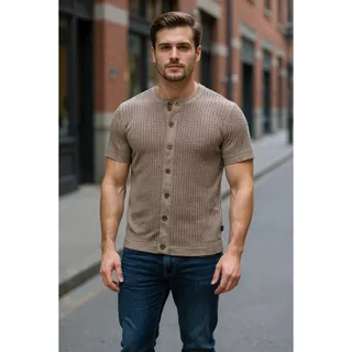Photo of DKNY Men’s Grid Sweater Camp Shirt Cafe Brown NWT Size M