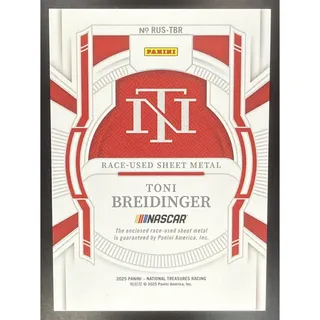 Photo of 2025 Panini National Treasures Toni Breidinger Race-Used Sheet Metal Blue /75