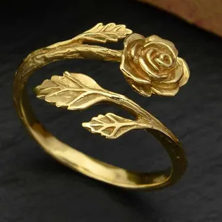 Photo of Rose Adjustable Ring | Textured Blossom & Leaves | Bronze | Artisan