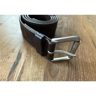 Photo of Vintage Genuine Split Leather Belt, Silver Tone Buckle Mens Brown 44” GUC