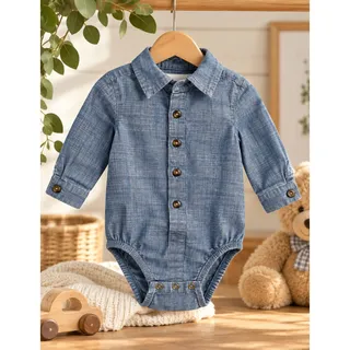 Photo of Cat & Jack Baby Boys 6-9M Chambray Denim Button-Up Long Sleeve Bodysuit