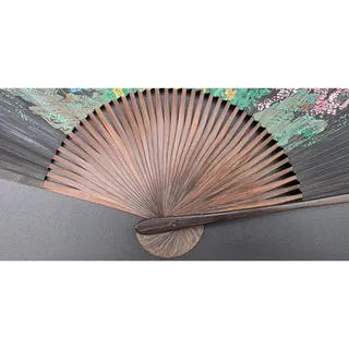 Photo of Vintage Chinese Hand Painted Folding Fan Dragon Painting Legend Wood Frame 20.5"