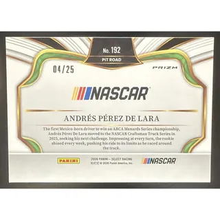 Photo of 2026 Panini Select NASCAR Andres Perez De Lara #192 Pit Road Tie-Dye Prizms /25
