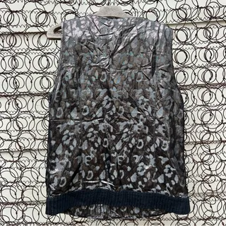Photo of Tory Burch Claire Metallic Black Cheetah Sleeveless Knit Top Shirt Sz 14