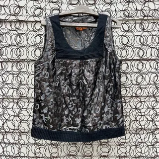 Photo of Tory Burch Claire Metallic Black Cheetah Sleeveless Knit Top Shirt Sz 14