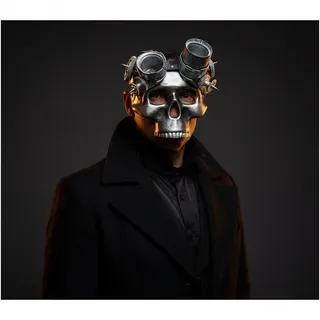 Photo of Steampunk Skull Mask-Silver-Black-Goggles-Gears-Gothic-Halloween-Cosplay-Costume