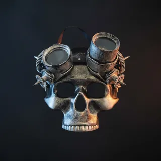 Photo of Steampunk Skull Mask-Silver-Black-Goggles-Gears-Gothic-Halloween-Cosplay-Costume