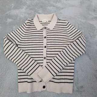 Photo of Marled Clothing Women's Cotton Sweater size Large Beige Striped Pullover