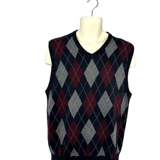 Photo of Chaps L Blue Argyle Cotton Knit V-Neck Sweater Vest Preppy Dark Academia