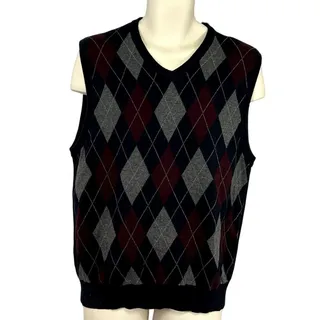 Photo of Chaps L Blue Argyle Cotton Knit V-Neck Sweater Vest Preppy Dark Academia