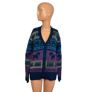 Photo of Netflix Stranger Things S Purple Blue Fair Isle Cassette V-Neck Knit Cardigan