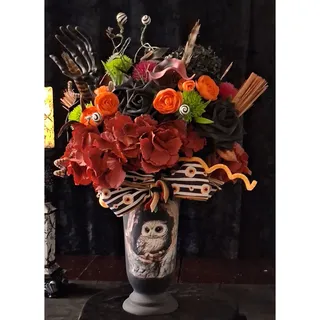 Photo of Artisan-Made Cottagegoth Halloween Floral Centerpiece Whimsigoth Painted Ceramic Urn