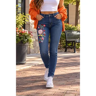 Photo of Machine Nouvelle Mode Skinny Leg Floral Embroidered Jeans Size 5 / 28 New