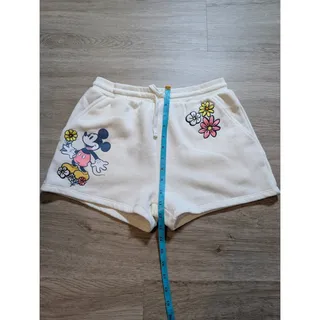Photo of Disney Mickey Mouse Women Small White Fleece Shorts Floral Graphic Casual Lounge