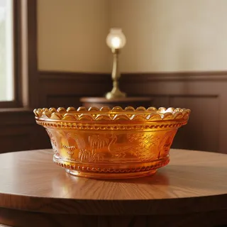 Photo of Antique Northwood Peacock at the Fountain Marigold Carnival Art Glass Berry Bowl