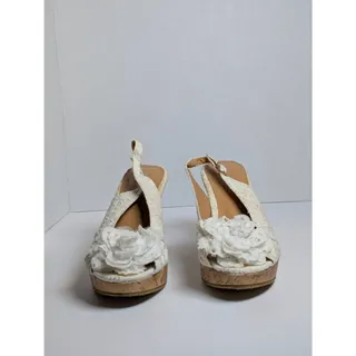 Photo of CL by Laundry ICON-001 Women 7.5 Cream Floral Lace Cork Platform Wedge Sandals