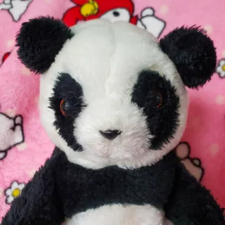 Photo of Vintage Panda Bear Plush Sitting Black White Stuffed Animal Hanging Loop 9.5"