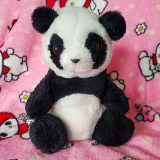 Photo of Vintage Panda Bear Plush Sitting Black White Stuffed Animal Hanging Loop 9.5"