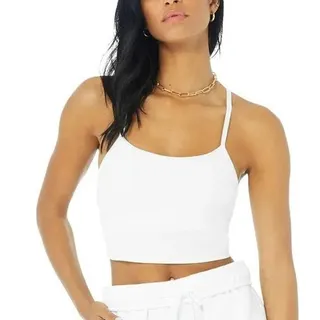 Photo of Alo Yoga Ribbed Crop Calm Tank Top XS White Strappy Athletic Gym Workout Logo