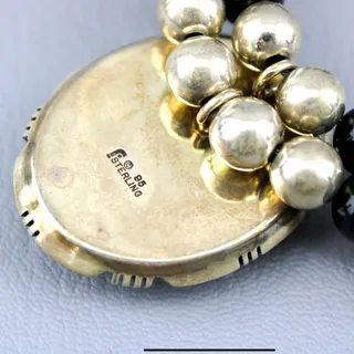 Photo of VTG 1995 Sterling Silver Black Onyx Multi Strand Bead Necklace Pendant 20" FS