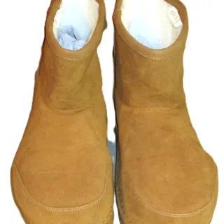 Photo of Women's Tan Faux Suede Ankle Boots Size 10 White Sherpa Lined Chunky Lug Sole
