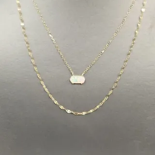Photo of 925 Sterling Silver Gold -Tone Double Layer Opal Necklace 16"