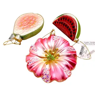 Photo of Set of Three Premium Glass Ornaments Flower Watermelon Guava Bloomindgales Xmas