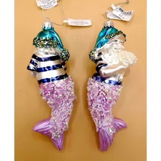 Photo of 2X Glass Santa With Mermaid Tail Christmas Ornaments Set Of 2 Bloomingdales