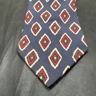 Photo of Vintage Archives Countess Mara For L Strauss Silk Tie Navy Medallion Geometric