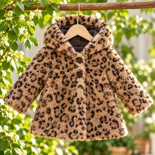 Photo of First Impressions Baby 6-9M Leopard Faux Fur Coat Hooded Glam Luxe Animal Print