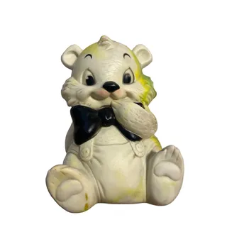 Photo of Vintage 1950s-60s Ashland Rubber Co- Bashful Bear Black Bow Toy 7” - Works
