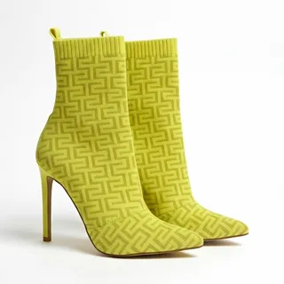 Photo of Steve Madden Size 10 Neon Yellow Geometric Sock Ankle Boots - Gently Used