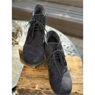 Photo of Bongo Black Lace Up Wedge Ankle Booties Size 9