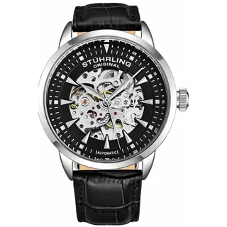 Photo of Stuhrling Original Men's Automatic Skeleton Dial SS Black Leather Strap 50m