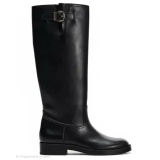 Photo of Zara Women’s Knee-High Riding Boots Black Faux Leather Bow Round Toe 9.5