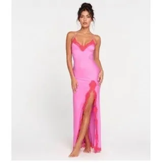 Photo of SKIMS Lace Shine Long Lace Dress Neon Orchid Limited Edition size medium 
