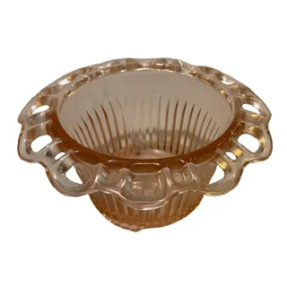Photo of Depression Glass Pink Bowl Flower Old Colony Footed Lace Edge Ribbed Scalloped
