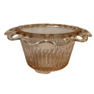 Photo of Depression Glass Pink Bowl Flower Old Colony Footed Lace Edge Ribbed Scalloped