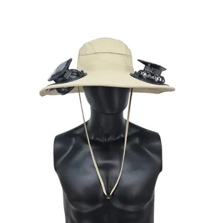 Photo of Sun Hat with Solar Powered Or Battery Fans Tan One Size