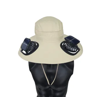 Photo of Sun Hat with Solar Powered Or Battery Fans Tan One Size