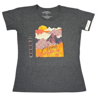 Photo of Ariat LG NWT Mountain Patchwork Printed Relaxed Fit Charcoal Gray Western Tee