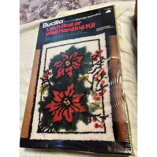 Photo of VTG Bucilla Poinsettia Latch Rug Or Hanging Kit Christmas 12914 20x28 Sealed