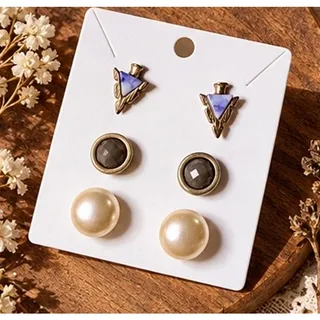 Photo of Bohemian Stud Earring Set Arrowheads, Smoky Stones & Faux Pearls