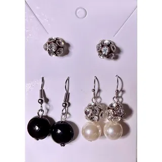 Photo of Black Bead, Faux Pearl & Rhinestone Earrings | Set of 3 Pairs