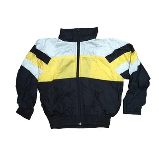 Photo of Vintage Vertical Active Boys Lined Windbreaker Black Yellow White Colorblock Medium 5