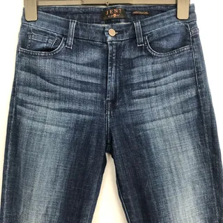 Photo of JEN7 7 For All Mankind Straight Crop & Roll Jeans Womens 6 Distressed Med Wash