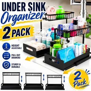 Photo of Under Sink Organizers, 2 Pack, Height Adjustable L-Shape Organizer by MirthMood