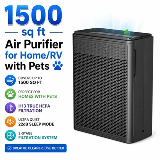 Photo of Air Purifier H13 True HEPA Filter 1500 Sq Ft Home RV Pet Smoke, TPLMB #P280
