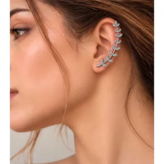Photo of Left Ear Cuff Silver Tone Rhinestone Leaf Vine NWOT