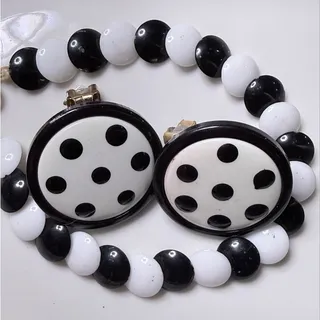 Photo of Vintage 1980s Polka Dot Bracelet & Clip-On Earring Set